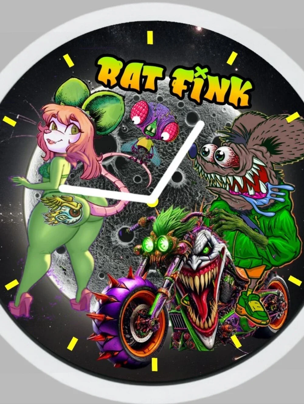 Rat Fink Neon  Art Cartoon Wall Clock Personalized